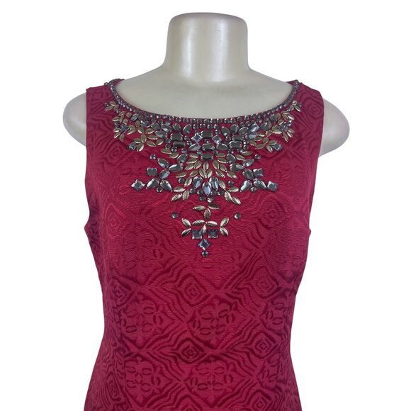 Moulinette Soeurs Sleeveless Red Textured Dress Women’s Embellished Neck Sz 10 - Picture 4 of 9